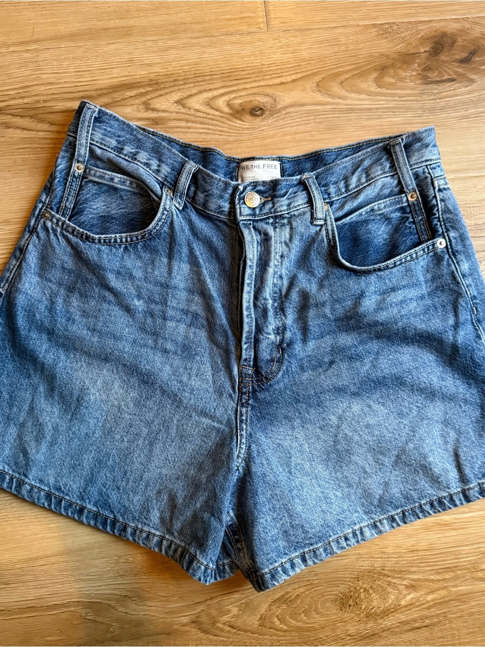 We The Free Washed Blue High-Rise Denim Shorts